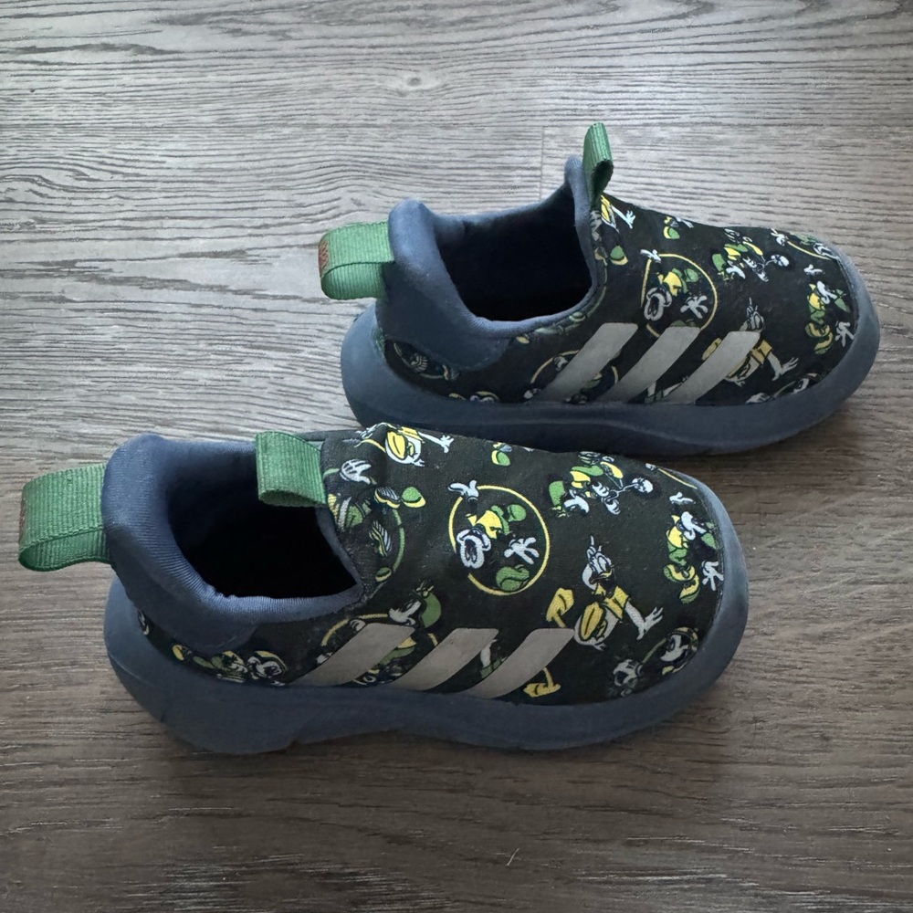 adidas Kids Black Sneakers with Green and Yellow Graphics - Picture 2 of 5